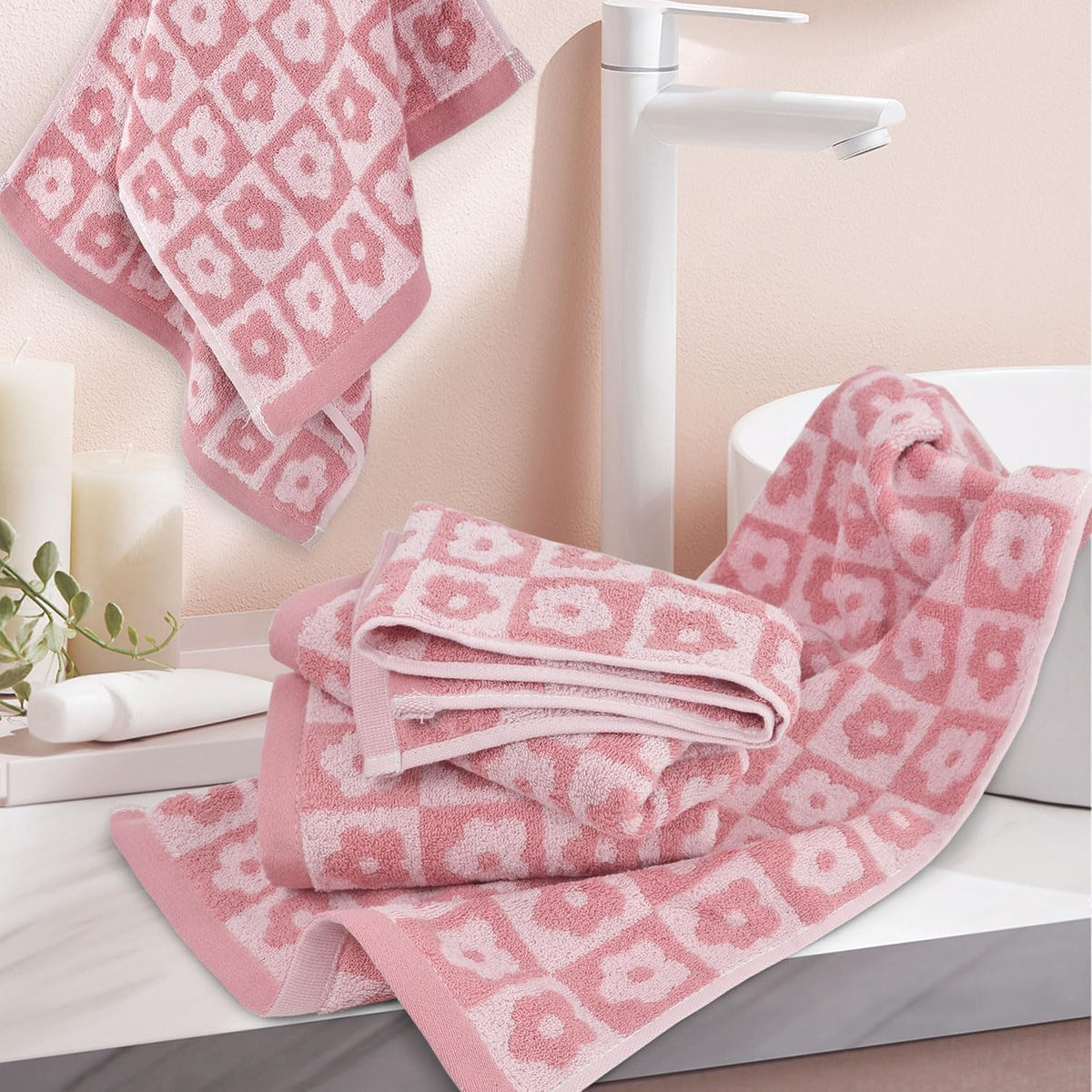 Jacquotha soft absorbent towels closeup fabric weave for everyday hand drying.