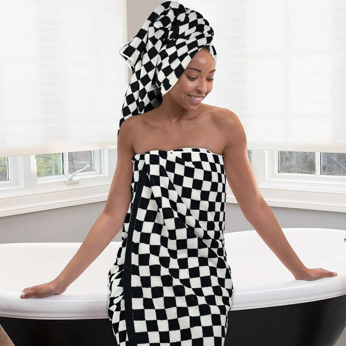 Jacquotha two-pack towels in use suit couples, guests, and shared bathrooms.