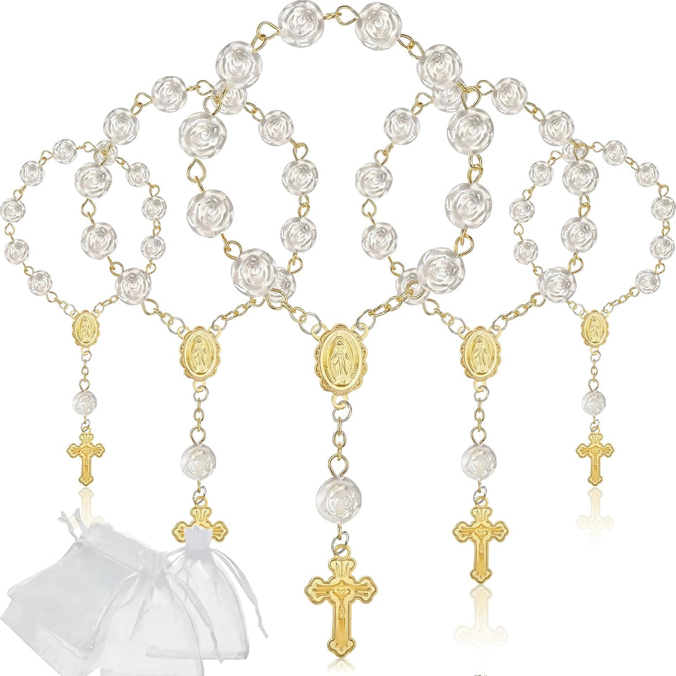 Jadive mini baptism rosaries with ivory beads and gold-tone chains for keepsake gifts.