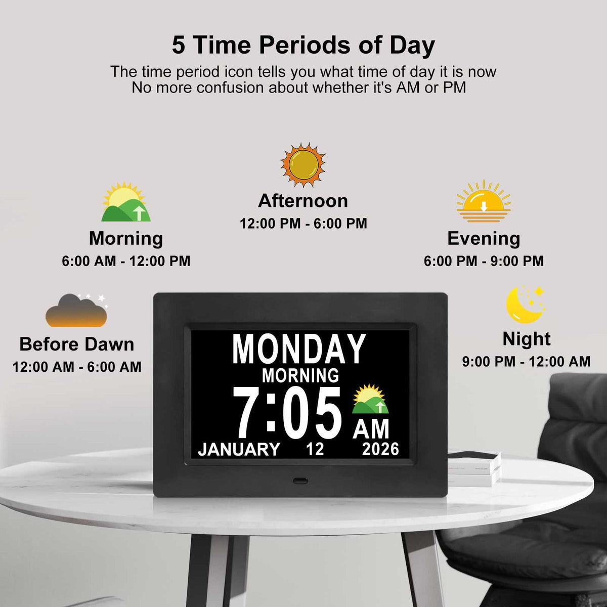 Jaihonda dementia clock auto dimming adjusts brightness for day and night.