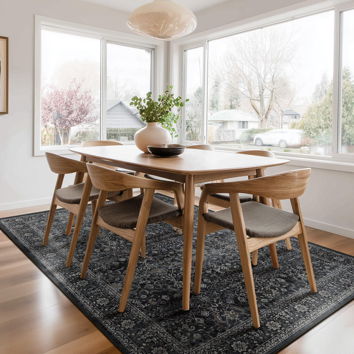 Jainmy rug with non-slip backing enhances safety on smooth floors.