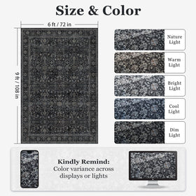 Jainmy rug features a hand-drawn vintage pattern for classic aesthetics.