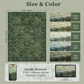 Jainmy dark green rug features soft texture for comfortable underfoot.