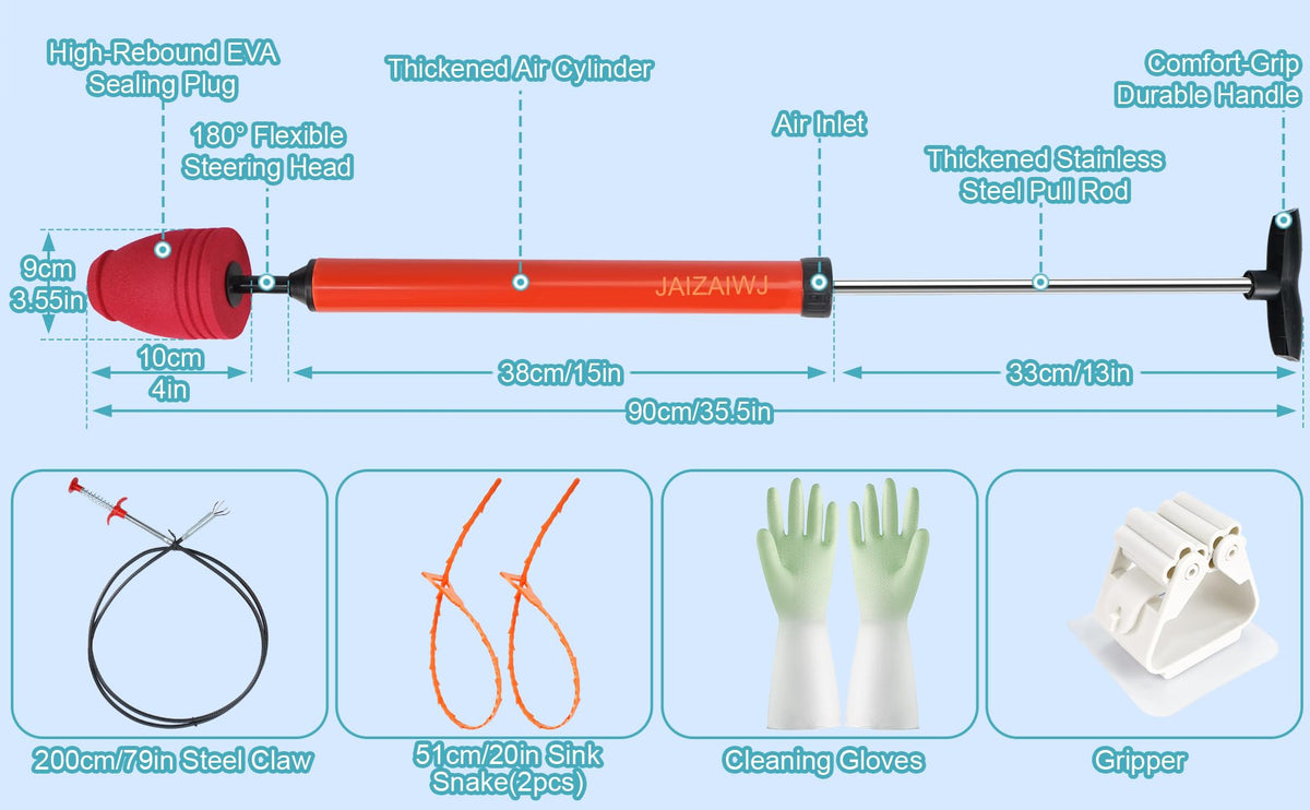 JAIZAIWJ air drain unclogger delivers rapid pressure blasts.