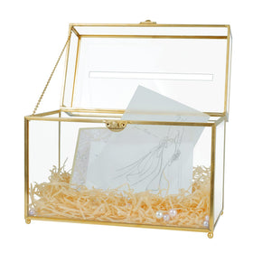 Jajamy glass wedding card box with top slot for easy guest card collection