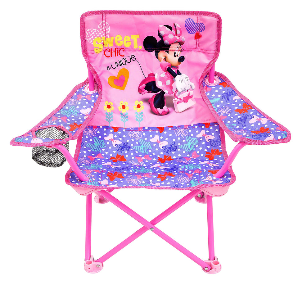 JAKKS Pacific Minnie camp chair folded with carry bag for easy portability.