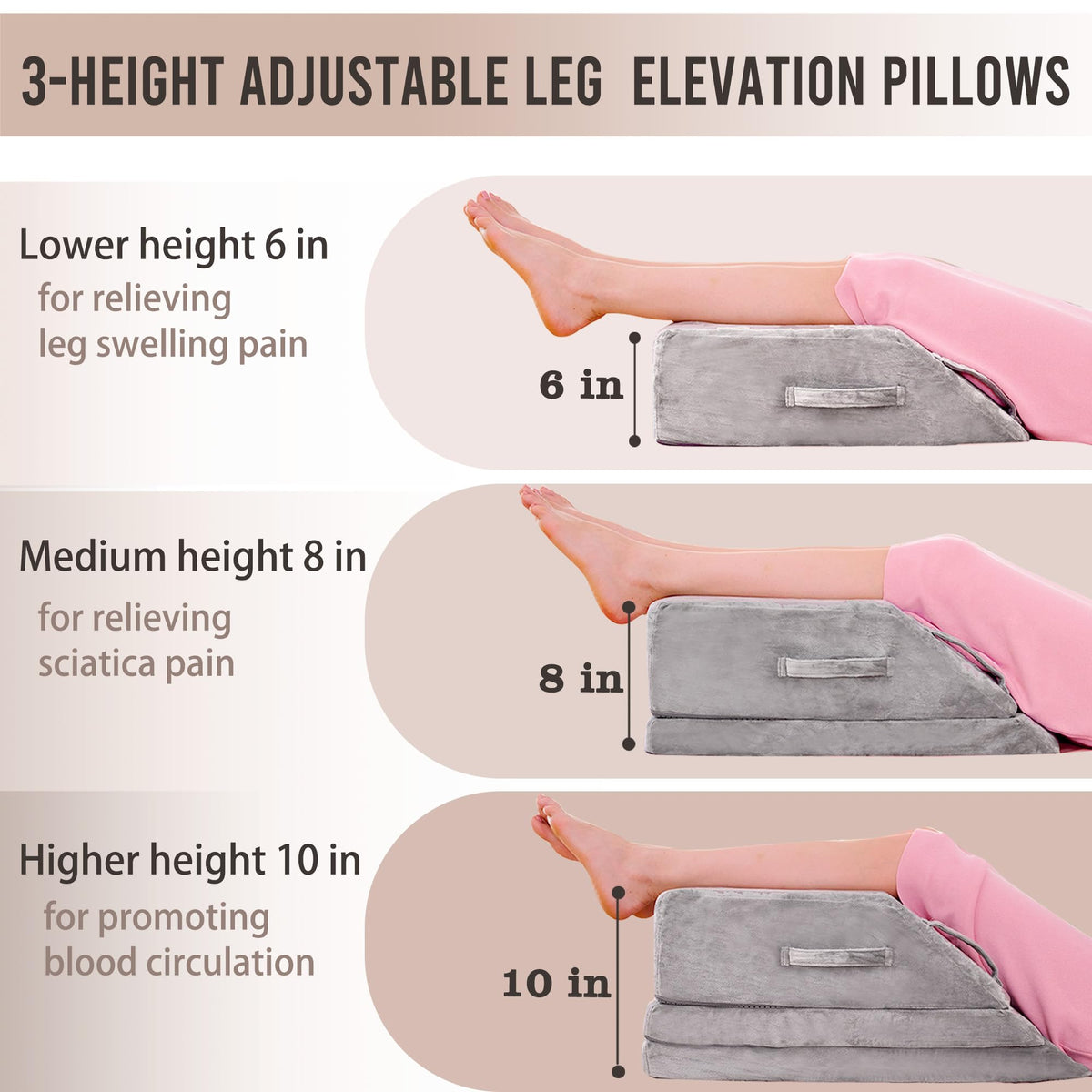 jakoola wedge pillow showing 3-height adjustment for personalized comfort