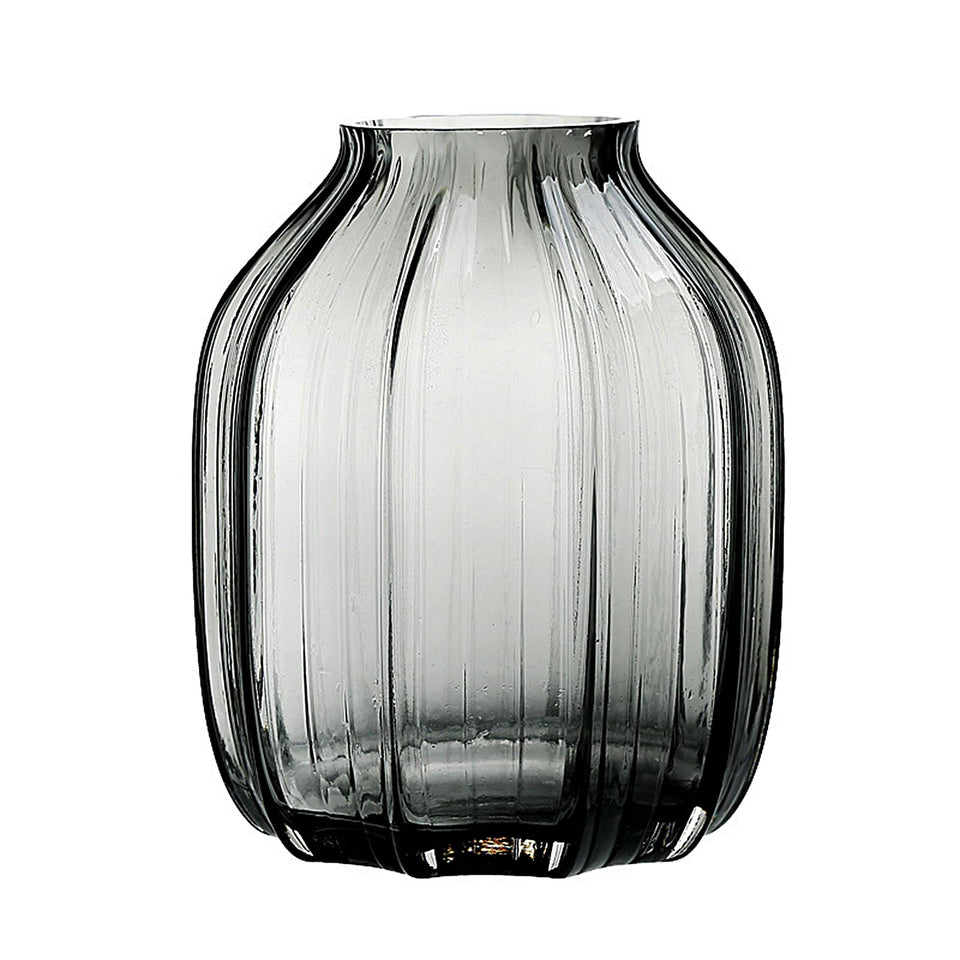 JAKY-Global black grey glass vase with striped design ideal for elegant centerpieces.