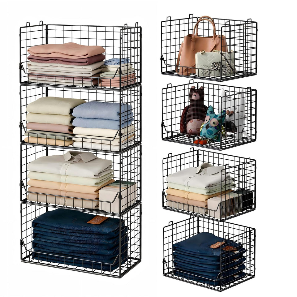 Jakyitvi 4-tier closet organizer with foldable bins for compact, organized storage.