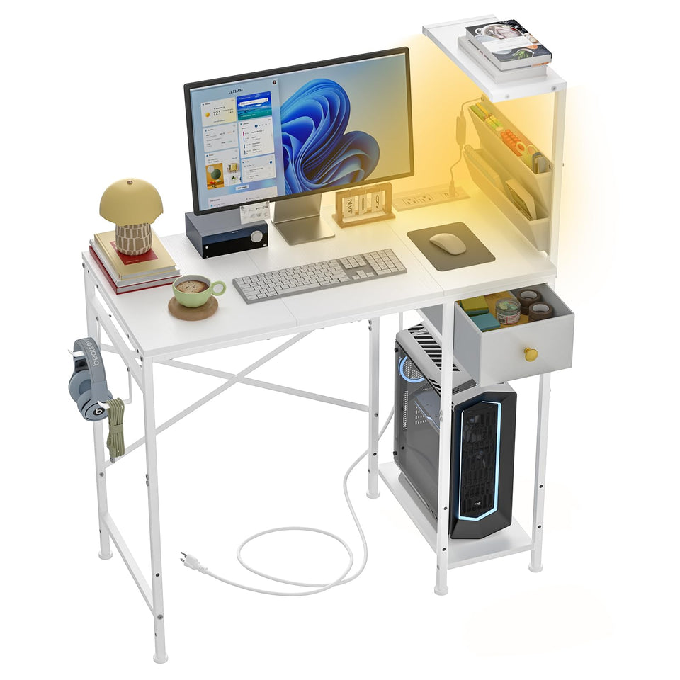 Jakyitvi desk with LED strip enhances ambience for focused work or gaming.