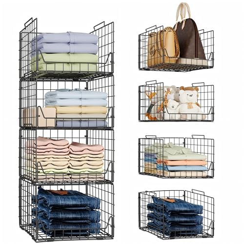 Jakyitvi stackable closet organizers baskets for clutter-free wardrobe storage.