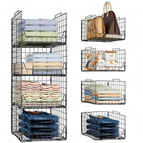 Jakyitvi stackable closet organizers baskets for clutter-free wardrobe storage.