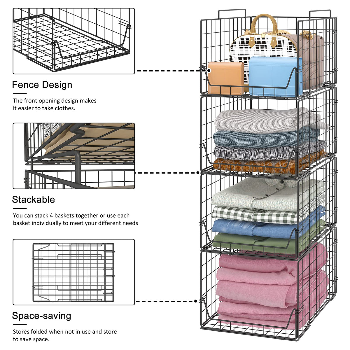 Jakyitvi sturdy metal baskets in a closet for durable, long-lasting organization.