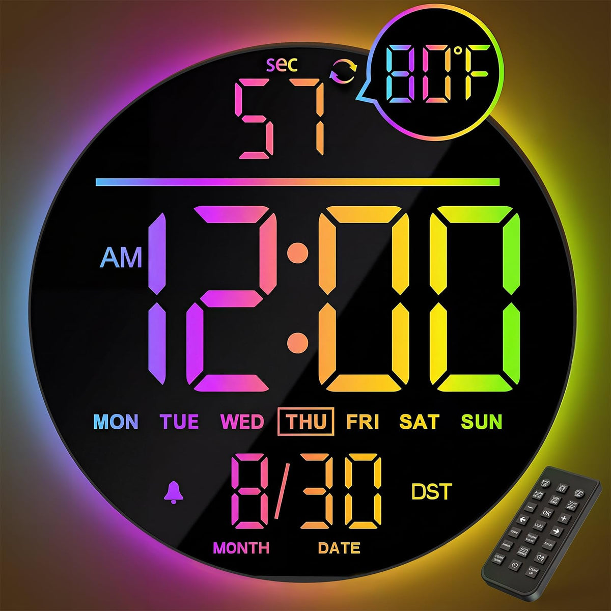 JALL 10-inch digital wall clock display with vivid colors for easy viewing.