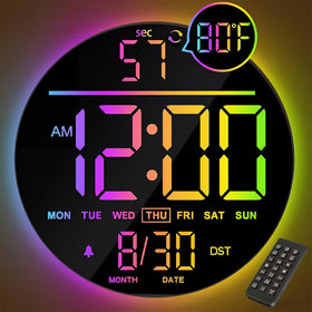 JALL 10-inch digital wall clock display with vivid colors for easy viewing.
