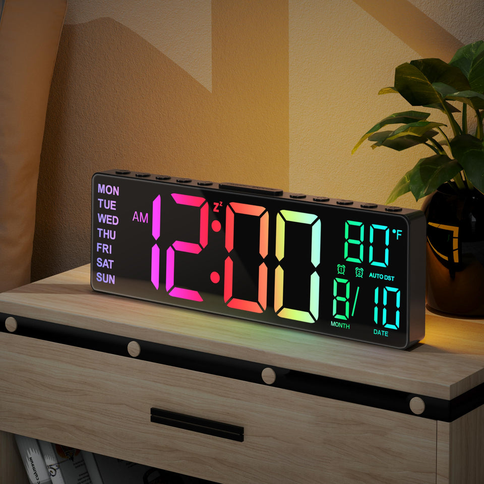 JALL 10.5-inch clock with RGB display offers clear readability from any angle.