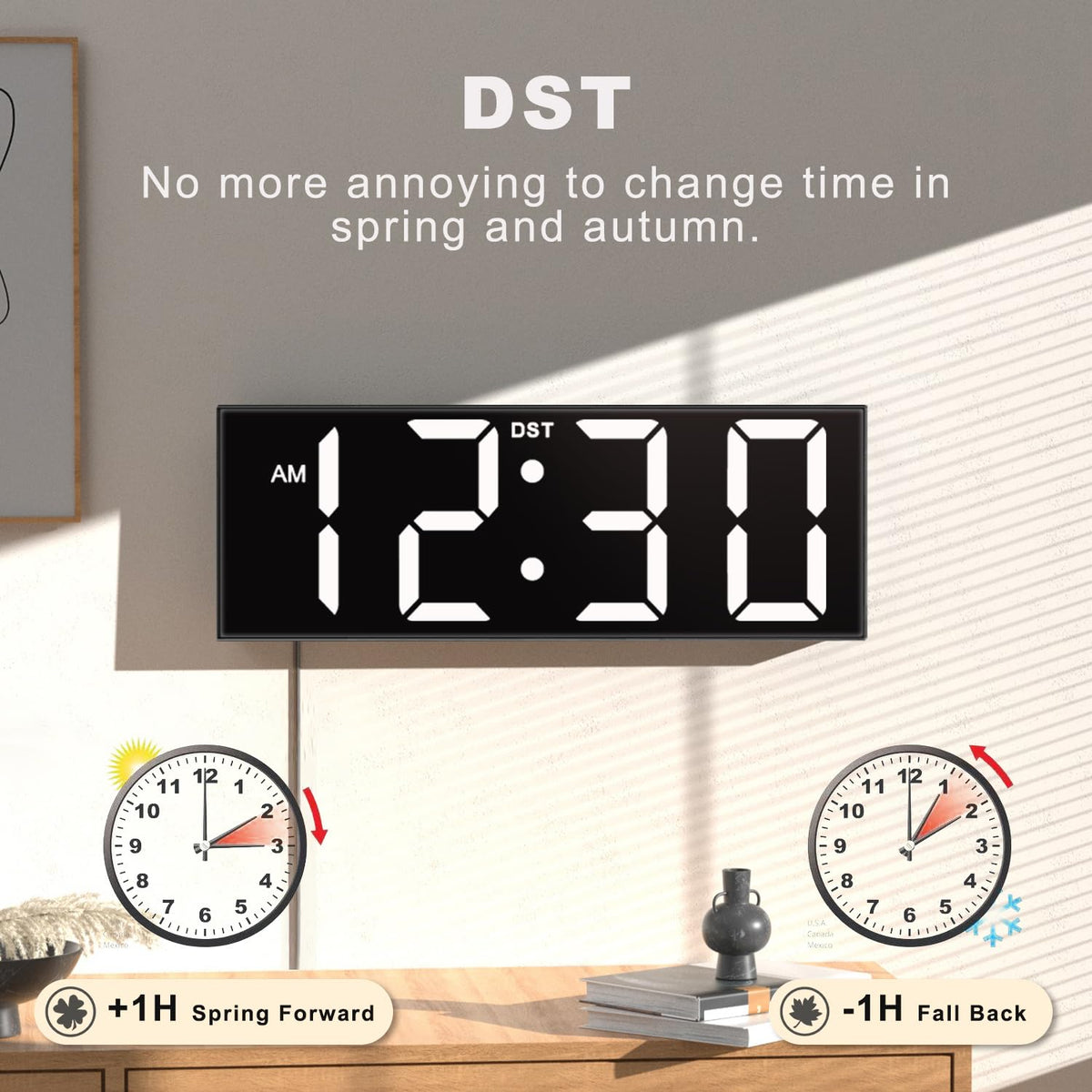 JALL clock desk-stand setup highlighting flexible placement on a table