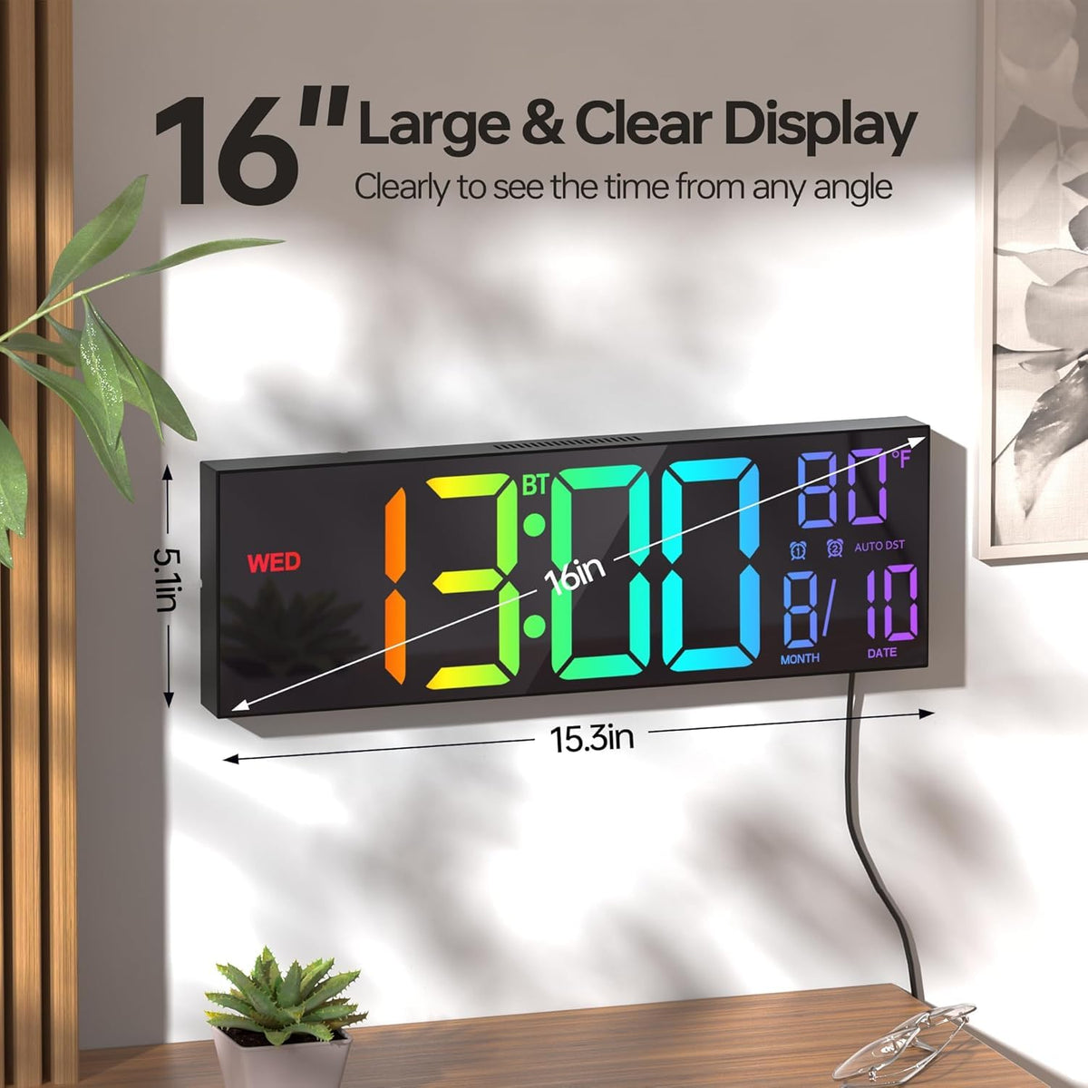 JALL 16.2-inch clock side view showing wide visibility