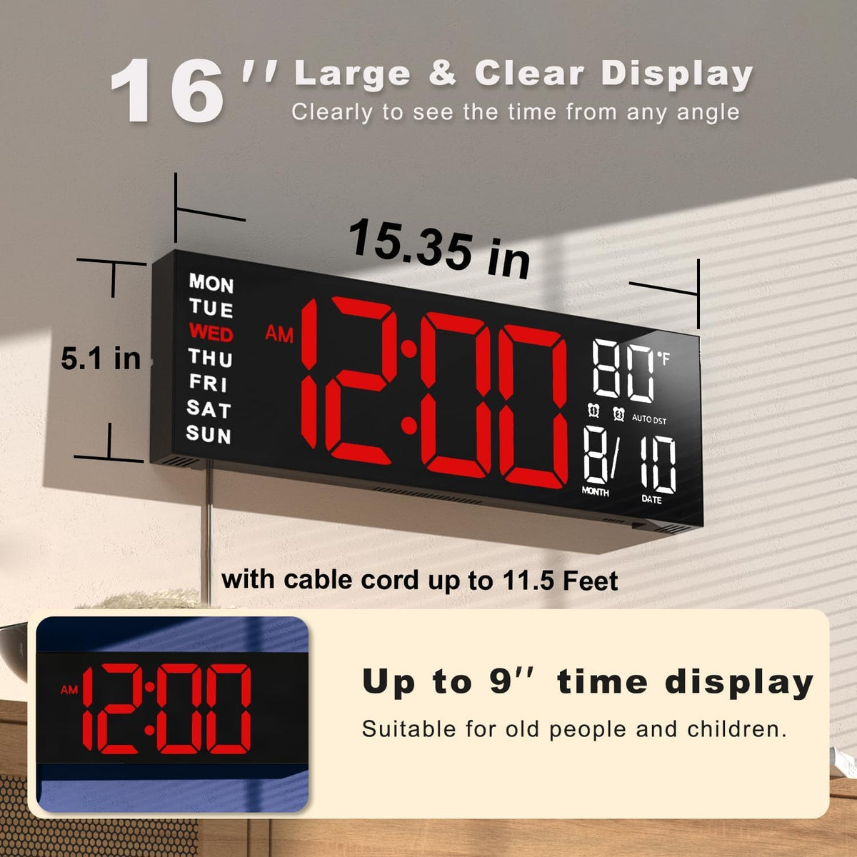 JALL 16-inch clock color options display up to eight colors for flexible decor