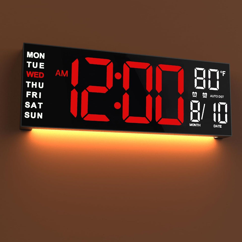 JALL 16-inch clock front view with vibrant LED display for easy reading