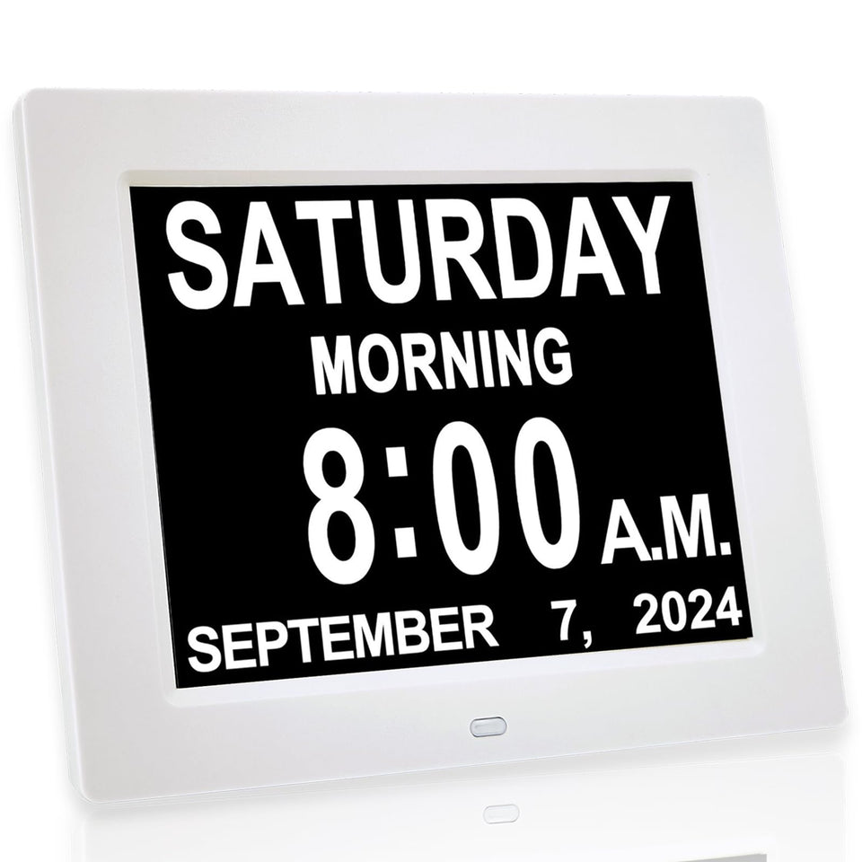 JALL 8-inch calendar day clock front view with a clear, easy-to-read display.