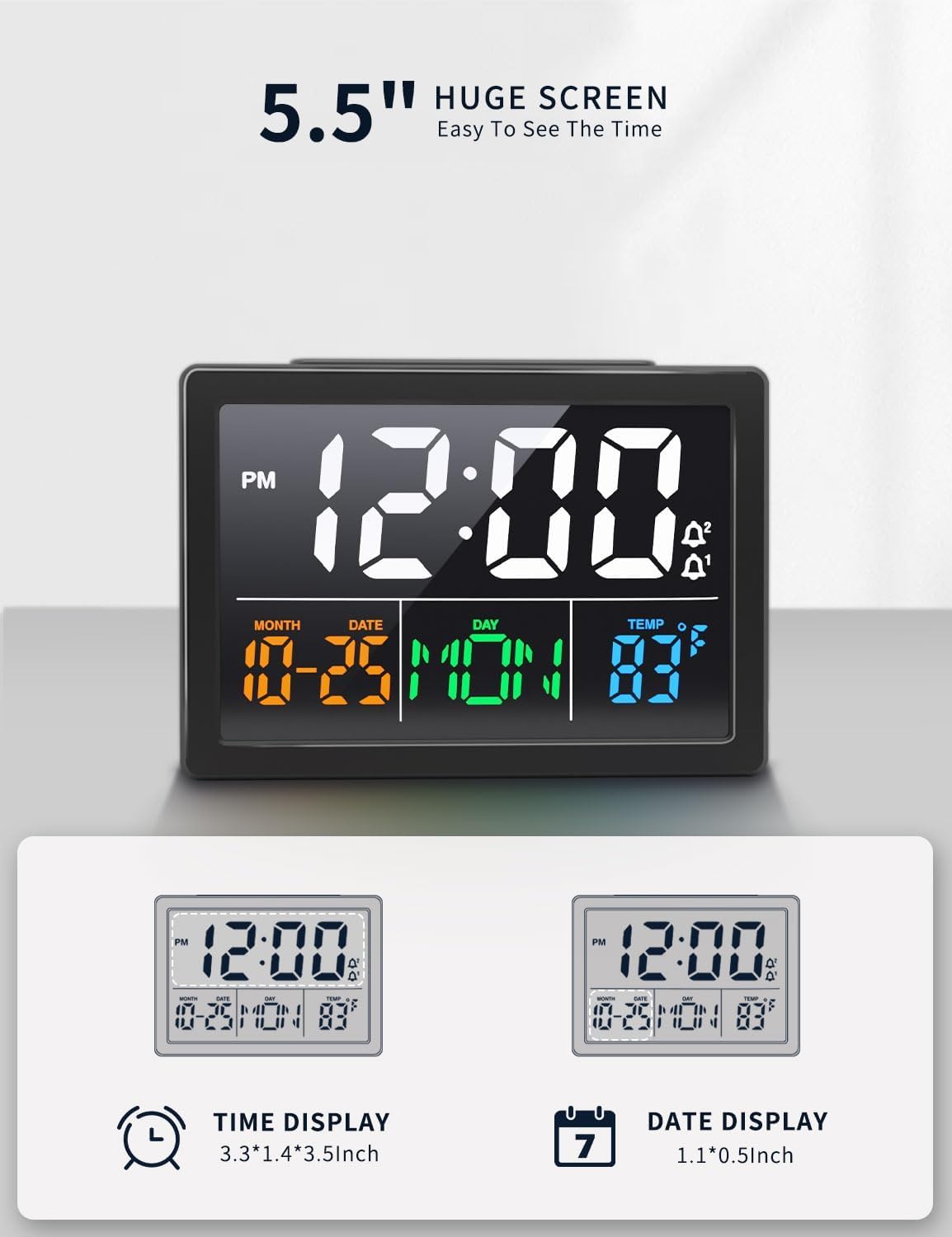 JALL alarm clock brightness control for comfortable viewing day or night