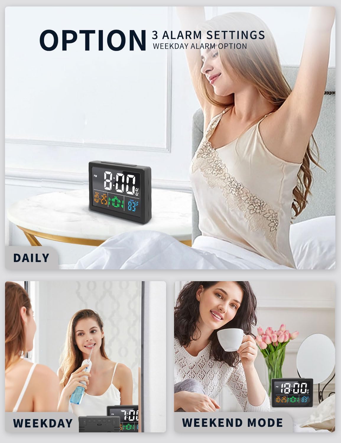 JALL alarm clock USB charging port for convenient device charging