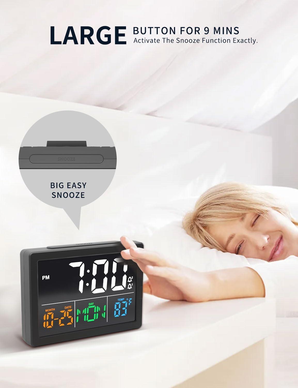 JALL alarm clock with eight sounds for personalized wake-ups