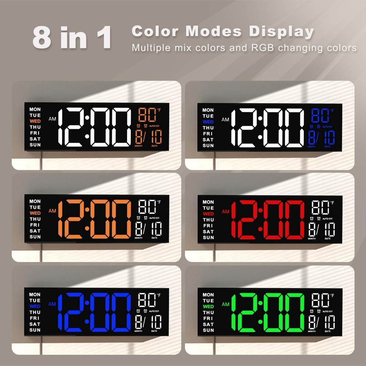 JALL LED color options on display to match room mood.