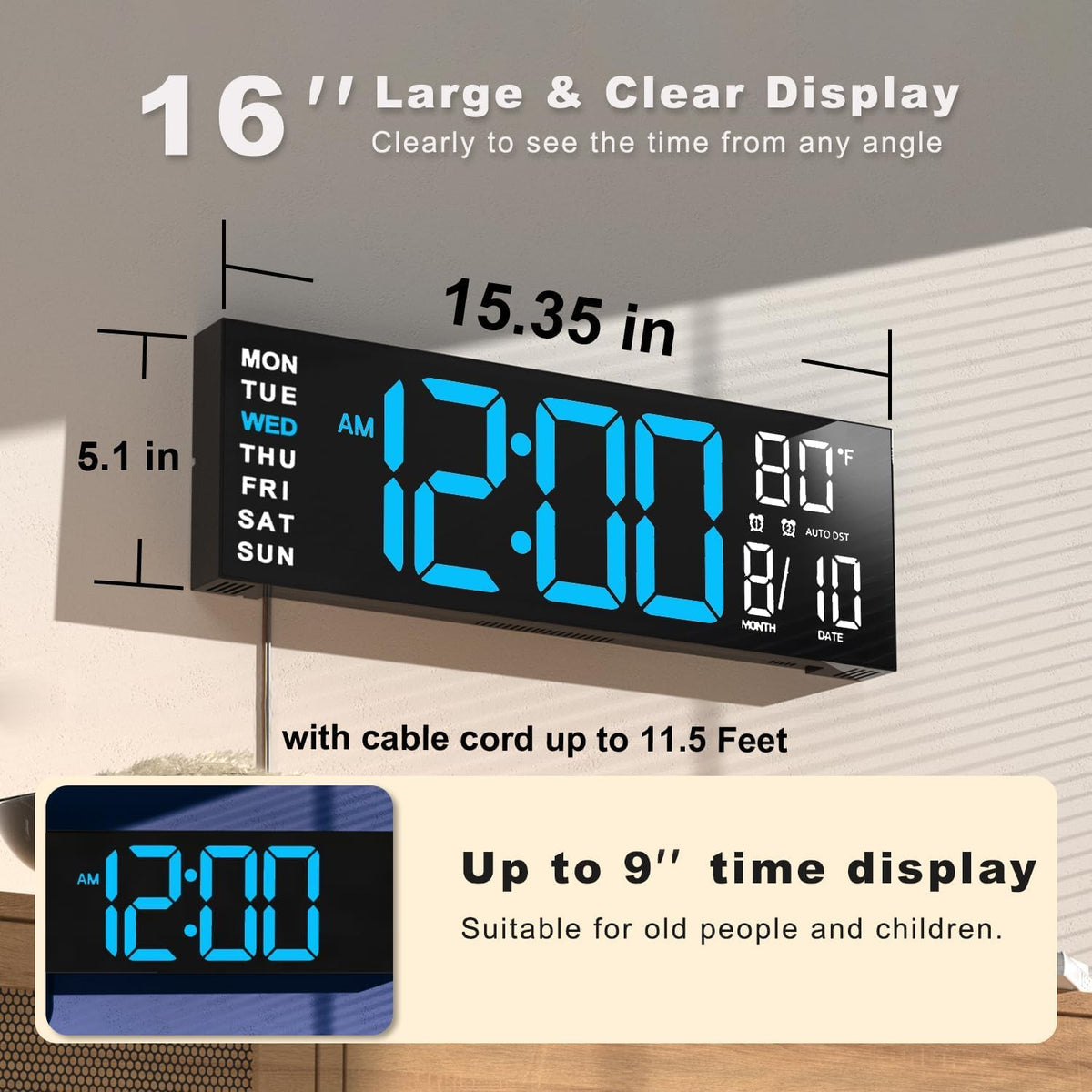 JALL RGB color options illuminate the clock face