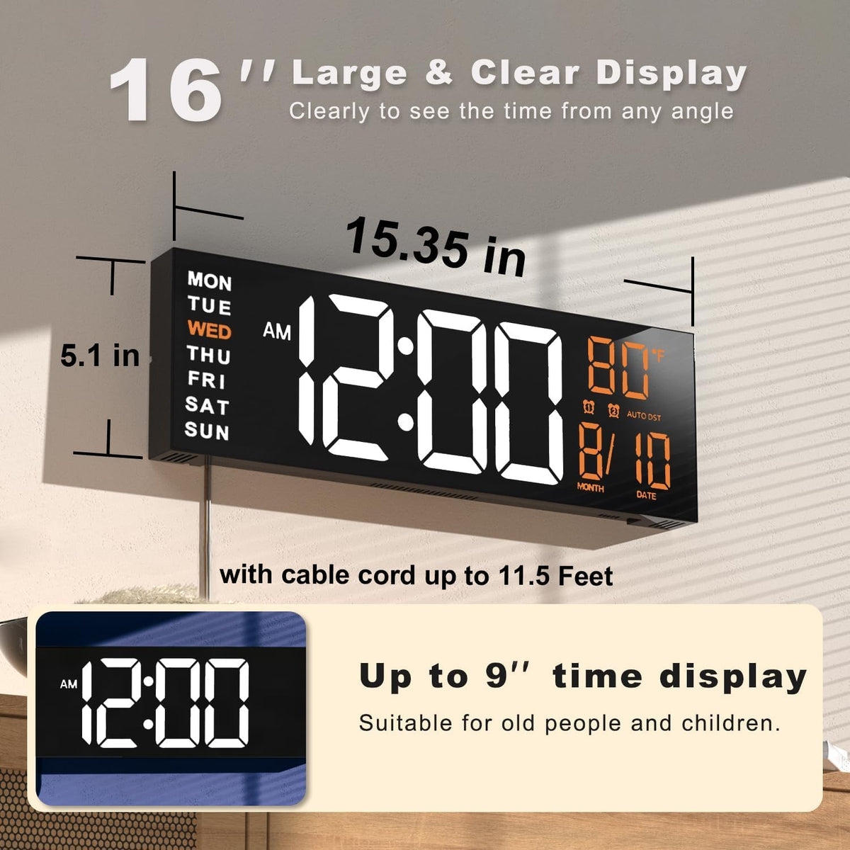JALL remote control included for easy clock setup.