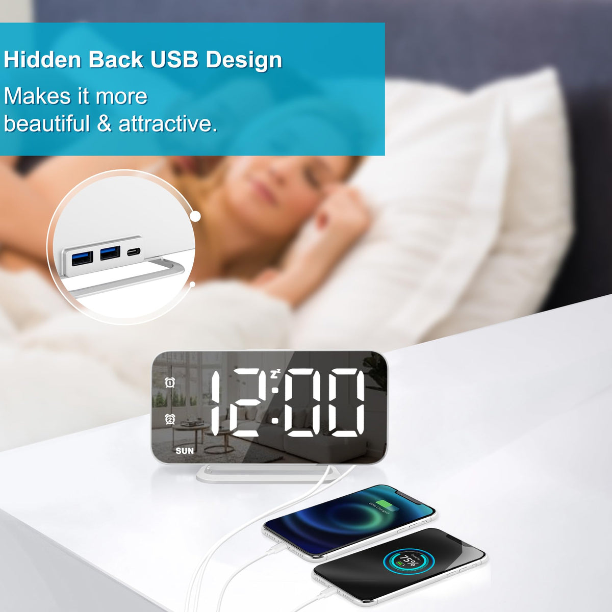 JALL dual alarms with snooze offer flexible wake-up options.