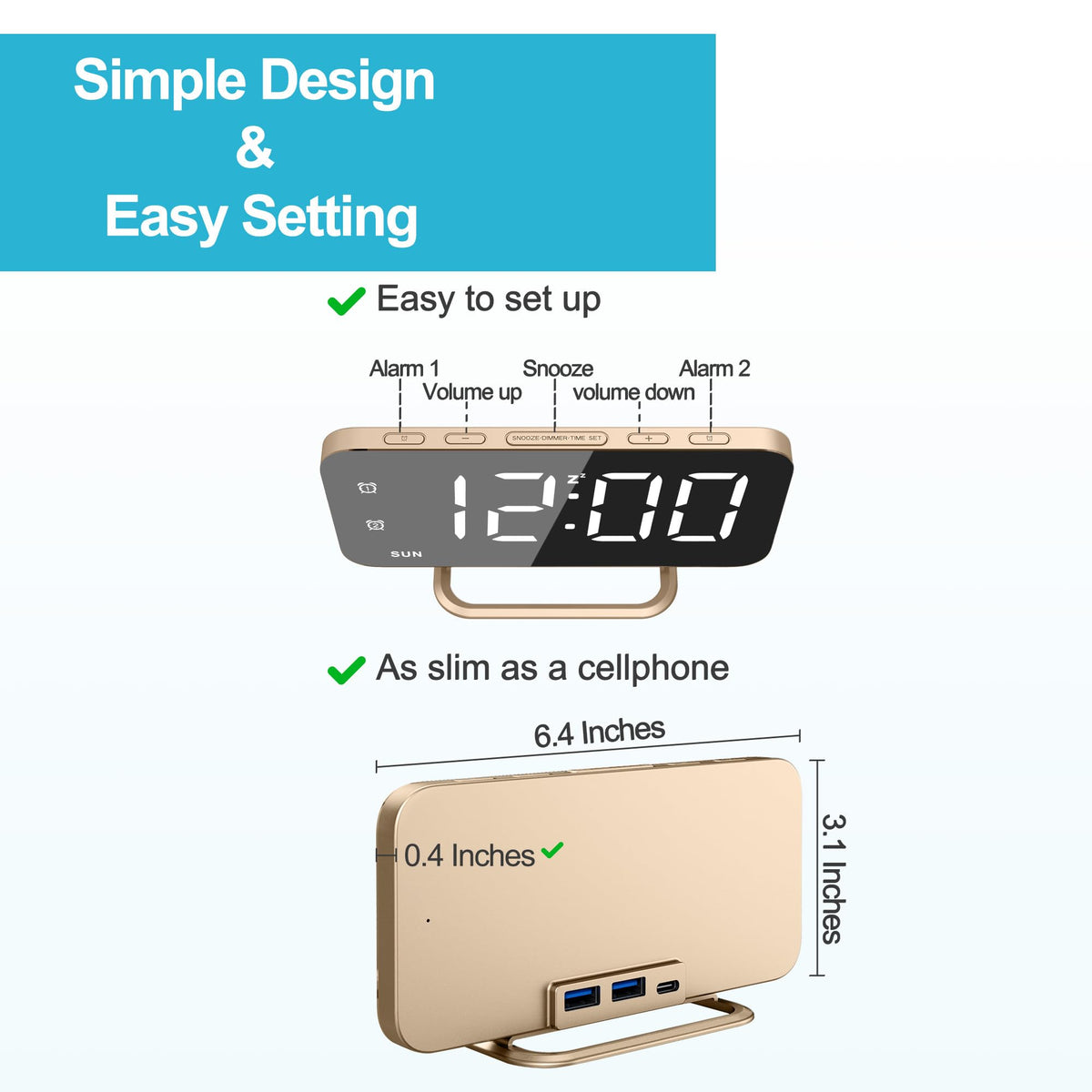 JALL dual-alarm digital clock keeps schedules on track with easy 12/24-hour switching.