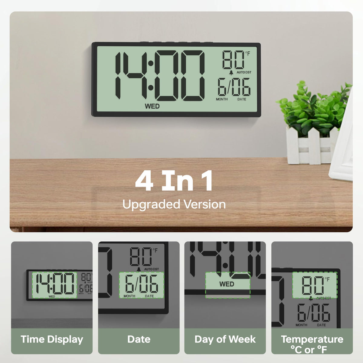 JALL clock can be wall-mounted or placed on a desk.