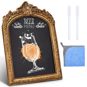 Jaloro Arch chalkboard sign with vintage gold frame for tabletop messaging.