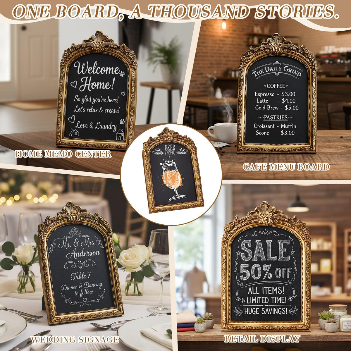 Jaloro chalkboard sign offered with wall-hanging option for flexible display.