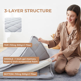 Jamdok cot topper on a narrow twin bed showing soft top layer.