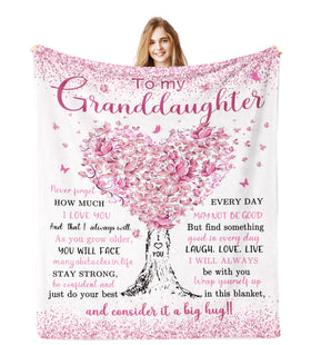 Jamfind granddaughter gift blanket with pink butterflies design for warm, cozy moments.