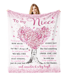 Jamfind niece gift blanket with love-tree design and pink butterflies for cozy warmth