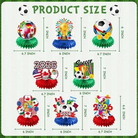 JAmpoL world soccer honeycomb centerpiece doubles as a photo backdrop for parties.