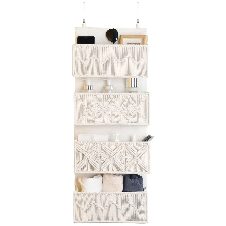 janebeauties over-the-door macrame organizer in cream white keeps essentials neatly organized
