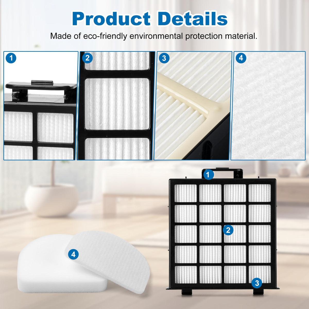 Janedtcyy felt pre-motor filters trap fine particles while extending filter life.