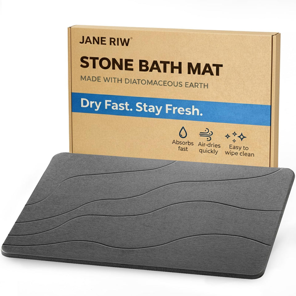 JANERIW Stone Bath Mat with quick-dry surface absorbs moisture fast for a drier bathroom floor.