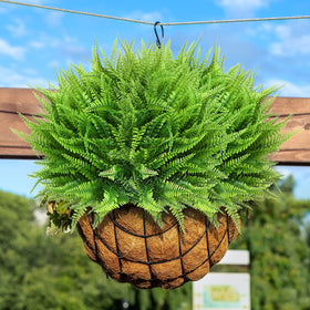 Janinka faux fern hanging decor adds lush texture to ceilings.
