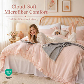 JANZAA ruffle-design bedding adds romantic texture for chic bedrooms.