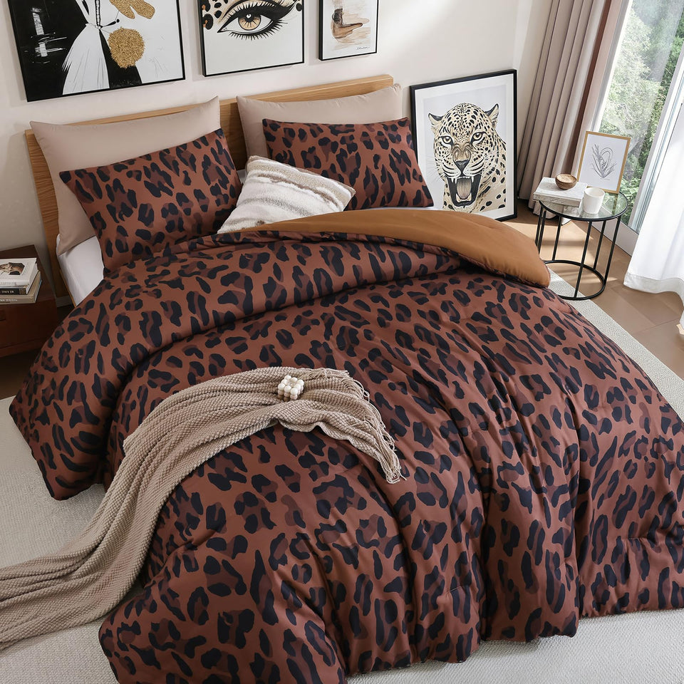 JANZAA leopard-print comforter in queen size with vibrant colors for all-season styling