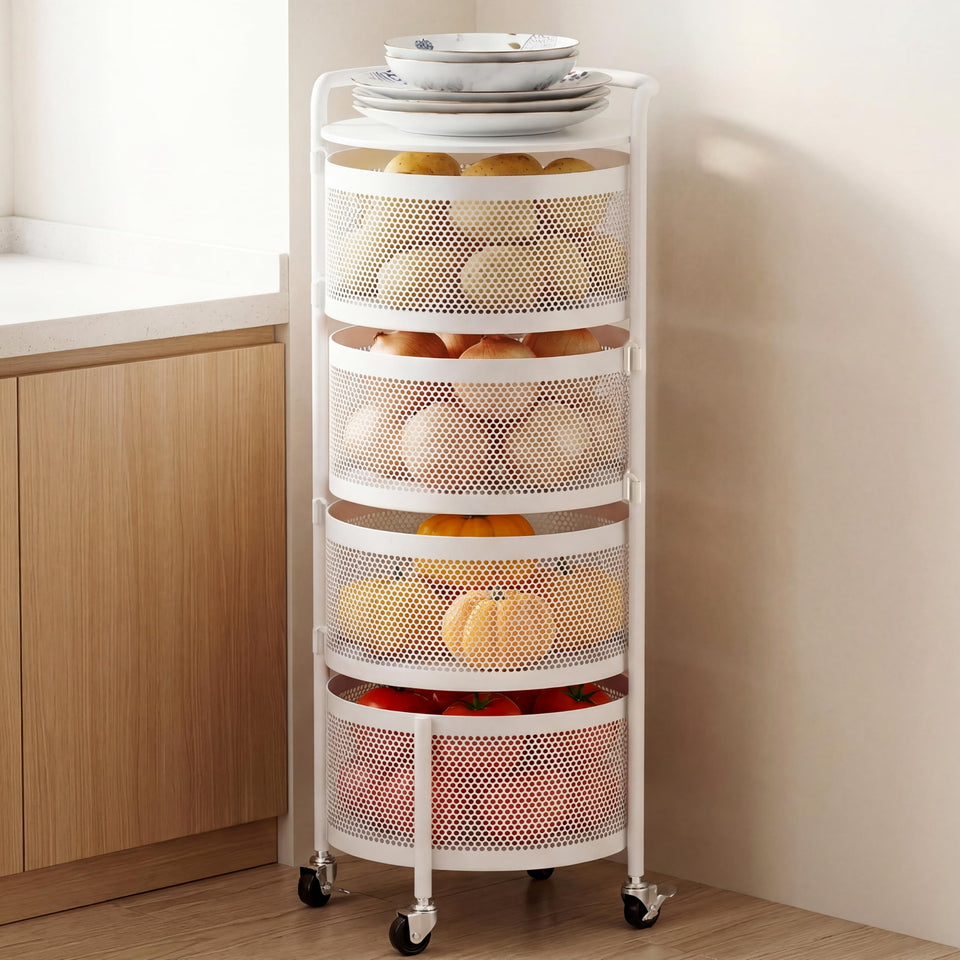 JAQ No Assembly Kitchen Storage Cart with Wheels keeps countertops clutter-free