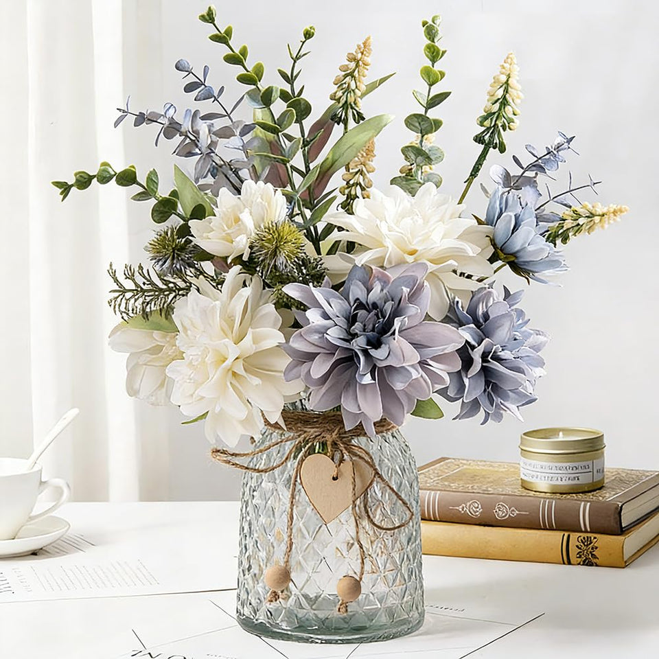 JARELING silk flowers with glass vase for an elegant dahlia display