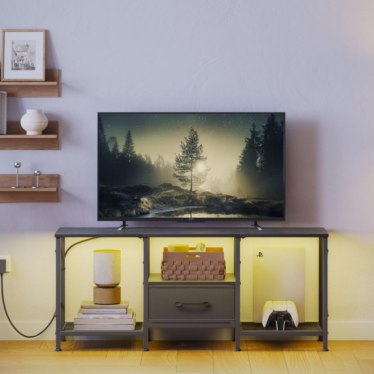 JARHETUN LED TV Stand ships with easy-to-use assembly tools.