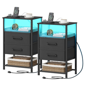 JARHETUN nightstand with charging station keeps devices powered and organized.